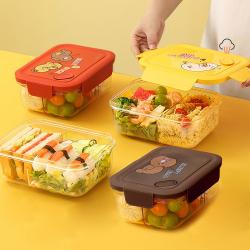 전자렌지 사용 도시락통 만화 풍격 도시락통 다이어트 도시락통 두 칸+세 칸 밀봉성이 좋다 LM-0012, 갈색