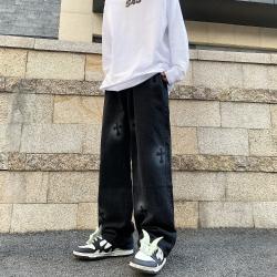 KORELAN 바지 여 하이 스트리트 네거리 나염 화이트 데님 팬츠 와이드 하이 스트레이트 슬림 와이드 팬츠
