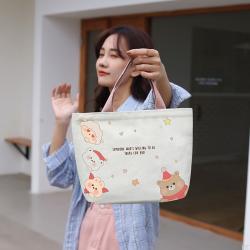 캔버스 가방 여 봄여름 핸드백 도시락 직장인 핸드백 작은 천 가방, 곰을 내려다보다