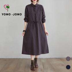 요모조모 YS620 여성 카라넥 무지 허리 셔링 가을 겨울 루즈핏 빅사이즈 긴팔 원피스