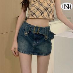 [OSA] 여자 미니스커트 예쁜 스커트 여자 여름 데님 스커트 데님 스커트 미니 혁대를 매다