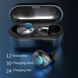 Unine True Wireless Earbuds Bluetooth 5.0 헤드폰 충전 케이스 포함 미니 Protable 3D 스테레오 인 이어 이어 버드 이어폰 재생 시간 3 시간 헤드셋이 동시에 / 별도 사용 가능, 검은