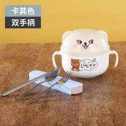 면기 가족 3식구 그릇과수저 세트 타입학생 라면그릇 뚜껑포함 스테인레스 귀여운 도시락 소녀감성 기숙사 컵라면, T11-두개손잡이 카키+3피스세트 식기