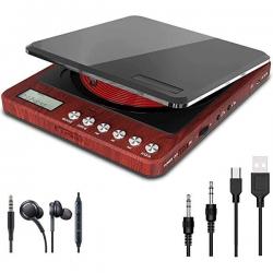 스피커가 있는 휴대용 CD 플레이어, 이중 헤드폰 잭이 있는 1500mAh 리튬 배터리 충전식 컴팩트 디스크 플레이어 지원 가정, 자동차 및 여행용 충격 방지/건너뛰기 방지 LCD