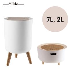 밀다 살림의발견 원터치 라운드 원목 우드 나무 인테리어 휴지통 2L, 7L