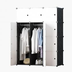 MBH 간단한 옷장 플라스틱 단일 성인 강철 프레임 조립 직물 옷장 단단한 나무 침실 보관 간단한 옷장 모듈 수납장 옷수납장 모듈 수납장, 유백색 블랙12문2깊이