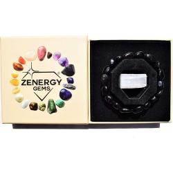 Zenergy 보석 충전 천연 블랙 전기석 크리스탈 너겟 팔찌 전락 광택 신축성 치유 에너지 심령 보호