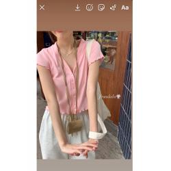 슬림 대나무 장대 손수 스윗 순면 코튼 티셔츠 여성 와이드 루즈핏 여름 페블럼라인 짧은가디건 소녀