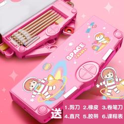 초등학생용 다기능 로보트 필통 남학생 여학생 학생용 학원 초등학생 변신 학용품 문구 케이스, 업그레이드 멀티-핑크 우주인