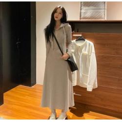 2022년 가을 여70 아니 칠십 오트밀 라떼 롱 쇼트 투피스 니트 후드집업 원피스