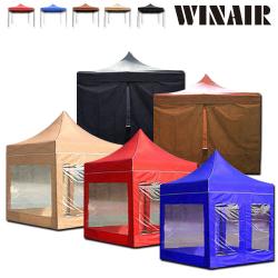 Winair 리뷰이벤트 국내 당일발송 프리미엄 끈타입 접이식 천막 지붕+프레임+바람막이 일반/투명 행사용 캠핑용 방수 그늘막텐트 브라운