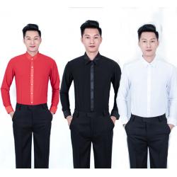 댄스복 남자 라틴 무용을 연습하다 광장 국표 모든 춤을 사교댄스옷 연공복 춤추다 유니폼 3134251919, M, 화이트셔츠 카라넥 긴소매 셔츠