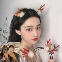 [당일배송] 크리스마스 머리띠 성탄절 파티용품 홈파티, 루돌프 머리띠 솜털(브라운)
