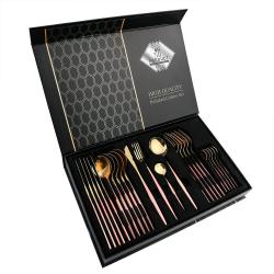 [아마존 히트 상품]포르투갈 24P 프리미엄 스테이크 나이프 포크+커스텀 사은품 식탁보, 핑크색, 24 기프트 세트