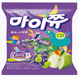 크라운 마이쥬 대용량 젤리 852g 복숭아 딸기/ 포도 사과/ 오렌지요거트 마이쭈 (대략206개), 포도사과맛