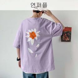 뉴타임즈 반팔 티셔츠 남하 미니멀한 디자인 반팔 헐렁한 티셔츠 QH25 A10, 연퍼플