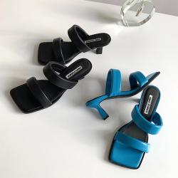 일자 고양이랑 사각코 있음 노출 발가락 샌들슬리퍼 여성 핏아우터 여름 리얼가죽 스타일리쉬 하이힐 2382660457