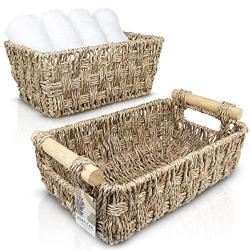 핸드메이드 해초 다용도 정리함 2개 세트 재고 극소량 Woven Wicker Seagrass Storage Basket Handmade Bathroom Decor Organizer Set of 2