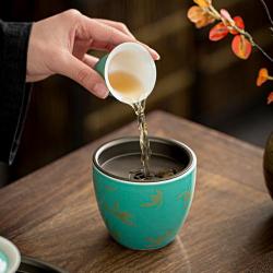 건수 핸드메이드 수맹 잎 찌꺼기 말 도자기 다도 잔을 씻었다 궁푸차 구 영 부품 덮개가 있다, 터키석 금박 물 꽃을/