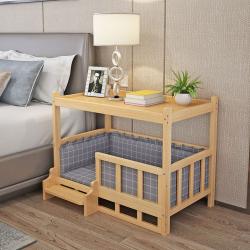 5H펫 DIY 원목 테이블 강아지침대 계단형 침대, 그레이 체크