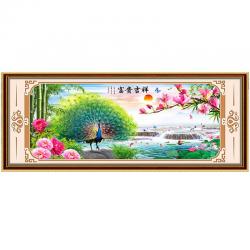 대나무 강물 십자수 개화 공작새 꽃나무 십자수 키트, E.중격 3줄 자수 195x90 수입 프렌치 실크, E.중격 3줄 자수 195x90 수입 프렌치 실크