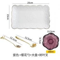 봉봉샵 유리샐러드볼 프놈펜 벚꽃 제비 집이다 디저트 설탕물 은귀 국공기 떡 스크림 눈이 그만치 감수, 보라색 그릇 _벚꽃 숟가락 _나뭇잎