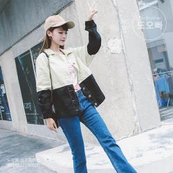 도오빠 여성 데님 재킷 여자 청자켓 루즈핏 빈티지 유니크 러블리 봄 가을 투톤 컬러 흑백 화이트데님 10대 20대 30대 캐주얼 데일리 룩 보이핏