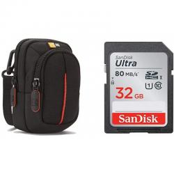 컴팩트 한 블랙 카메라 및 카드 SDHC 32©GB 샌 디스크 울트라 최대 80 MB / s 클래스 10 FFP를위한 케이, 단일상품