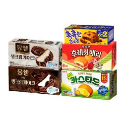 몽쉘 생크림 6개 +몽쉘 카카오 6개 +카스타드 6개 +촉촉한초코칩 6+2 +후레쉬베리 6개 5종과자선물세트 1세트
