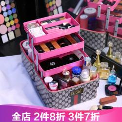 몽다복 화장함 화장품 수납함 다기능 휴대용 핸드팩 대용량 메이크업 가방 다층화장함 야외 출행 수납함 상자 브라운 사이즈 (내부 3박스), 상세페이지 참조