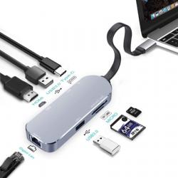 Onvian pd 전원 공급 1gbps 이더넷 포트 sd tf 카드 판독기 4k USB c에서 hdmi 2 USB 3.0 포트로 M, 상세 설명 참조0