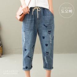 도오빠 여성 청바지 밴딩 7부 데님 팬츠 여자청바지 빅사이즈 배기바지 봄 20대 30대 패션 데일리 캐주얼 미시 빅사이즈청바지 밴딩바지