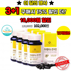 입 천장 헐었을 때 입 안 헐었을 때 잇몸에 좋은 영양제 면역력에 좋은 음식 면역력 높이는 영양제 프로폴리스 부작용 복용법 효능 효과 아연 함량, 3+1 (4통, 360캡슐, 12개월분) 10% 할인