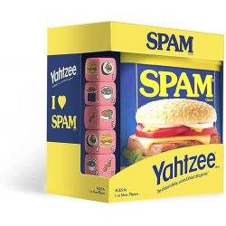 Yahtzee 스팸 브랜드 맞춤형 주사위가 캔 수집용 게임 무스비 프라이가 특징인 주사위 여행 및