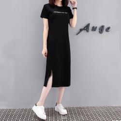베씨 여성 빅사이즈 Ete 2019 반팔 옆트임 롱원피스 티셔츠 여자