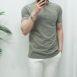 미꼬장 단독진행 남자 헨리넥 슬라브 봄여름 반팔 티셔츠 카키