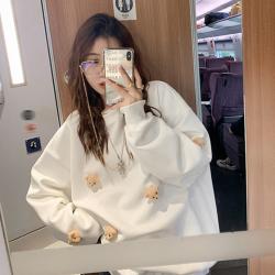 맨투맨 여춘 신상 곰돌이 라운드 칼라 기모 플러스 넉넉하다 날씬하다