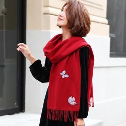 난시비 가을/겨울 스카프 스톨 자수 따뜻한 양털 숙녀 캐주얼한 머플러녀 W0681 다홍색.
