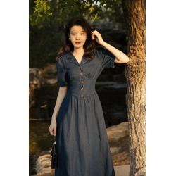 데님 원피스 하객룩 청치마 롱 핀턱 세련된 하이 무관심 스커트 프랑스 홍콩 허리