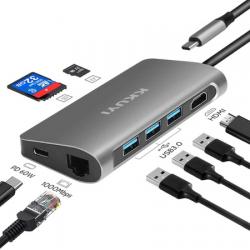KKUYI 4k USB ~ hdmi 3 USB 3.0 포트 sdtf 카드 판독기 USB-c 이더넷 포트 를 통해 Macbook pro xps, 상세 설명 참조0