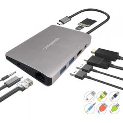 OmniMaster (pd 2.0 충전 포트 1000m rj45 이더넷 4k hdmi 미니 dp USB 3.0 포트 카드 판독기 오디, 상세 설명 참조0