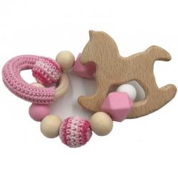 Wendysun 아기 나무 Teether 너도밤 말 나무 젖니 몬테소리 장난감 아기 딸랑이 DIY 씹을 수있는 크로 셰 뜨개질 구슬 팔찌 (, 단일옵션