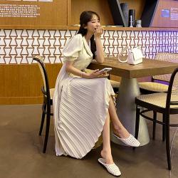 떳다그녀 러이트 플리츠 롱 원피스