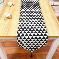 캠핑테이블보 감성캠핑식탁보 보헤미안 복고풍 천 코튼 테이블보 5종, 30 * 90cm, 흑인과 백인 삼각형 테이블 러너