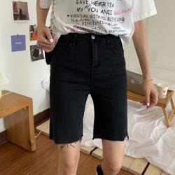 여자 블랙 데님 반바지 여름철 타이트 반바지 소박하다