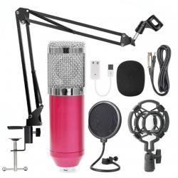 BM-800 노래 스튜디오 녹음 키트 전화 pc ktv 마이크 네트워크 마이크 pc 종류의 사운드 카드 용 접이식 암 브래킷, 분홍