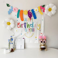 패브릭 데이지꽃 생일 가랜드 파티 배너 세트 기념일 파티용품 해피벌스데이 폭죽 머리띠 생일 가랜드 세트b 1세트