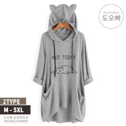 도오빠 여자 후드티 루즈핏 고양이 티셔츠 홈웨어 풀오버 니트 대형 플러스 빅사이즈 중년 봄 가을 여름 직장인 여성후드티