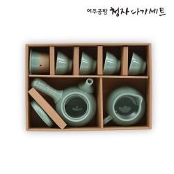 여주공방 35년장인 전통 청자 다기세트 다도세트 숙우 자사호 차판 다구 휴대용 차도구, 다탁없음