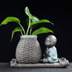 솔터 인테리어 독창적 거실 중 작은꽃 실내 엔틱한디자인 찻상테이블 스킨답서스 꽃꽂이 꽃병 도자기 수배 용기, 대나무 뗏목 생선 바구니 -복을 빌다